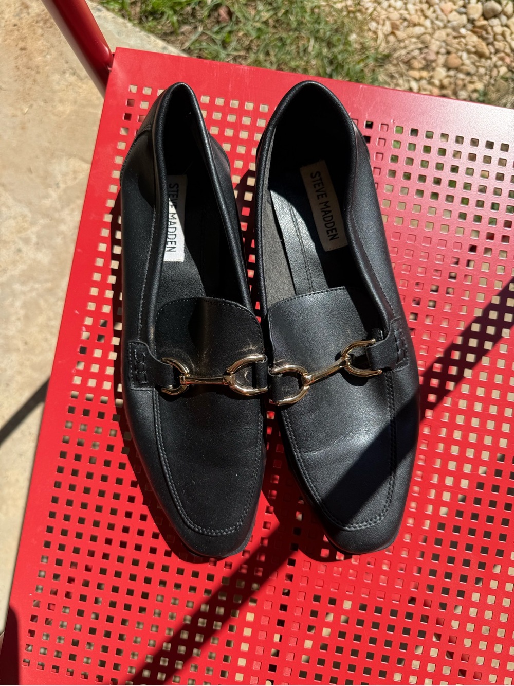 Steve Madden Black Leather Bit-Detail Loafers